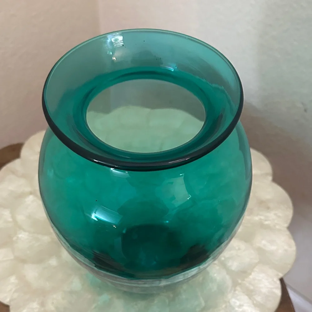 Blenko Teal Handblown Art Glass Vase - Picture 4 of 7